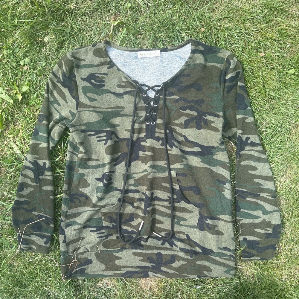 Camouflage Lace-Up Sweater